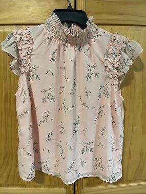 Women’s ' Pink Floral Ruffle Neck Top